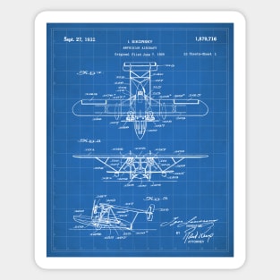 Seaplane Patent - Biplane Seaplane Art - Blueprint Sticker